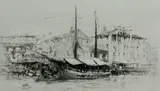 Untitled by William Walcot, 1914, drypoint etching on paper "The Boatyard, sold Oct 2018