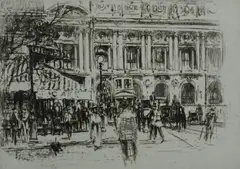 Untitled by William Walcot, 1913, drypoint etching on paper "Cafe de la Paix, sold Oct 2018
