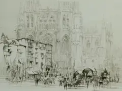 Untitled by William Walcot, 1924, drypoint etching on paper "Burgos Cathedral", sold Oct 2018