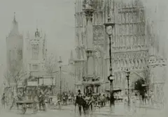Untitled by William Walcot, 1919, drypoint etching on paper "Westminster Abbey", sold Oct 2018