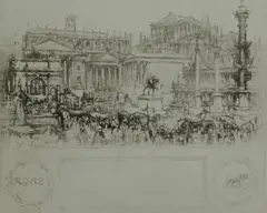 Untitled by William Walcot, 1917, drypoint etching on paper "Romans in the Forum", sold Oct 2018