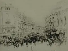 Untitled by William Walcot, 1917, drypoint etching on paper "Regent Street- The Quadrant", sold Oct 2018