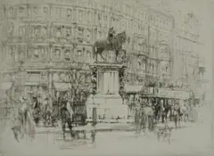 Untitled by William Walcot, 1919, drypoint etching on paper "Charing Cross- The Statue of Charles I", sold Oct 2018