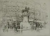 Untitled by William Walcot, 1919, drypoint etching on paper "Charing Cross- The Statue of Charles I", sold Oct 2018
