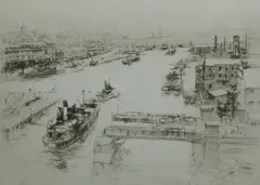 Untitled by William Walcot, 1922, drypoint etching on paper "The Tyne", sold Oct 2018