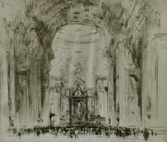 Untitled by William Walcot, 1919, drypoint etching on paper "Interior of St. Peter's, sold Oct 2018