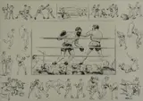 Untitled by Diana Thorne, drypoint etching on paper "Boxers", sold Oct 2018