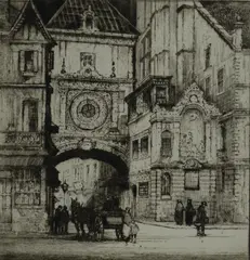 Untitled by Edward Sharland, etching on paper "The Big Clock", sold Oct 2018