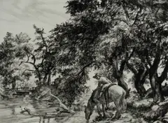 Untitled by Sam Thal, drypoint etching on paper "Time Out", sold Oct 2018
