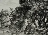 Untitled by Sam Thal, drypoint etching on paper "Time Out", sold Oct 2018