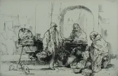 Untitled by Auguste Brouet, etching on paper "Marchand d'Oeufs", sold Oct 2018
