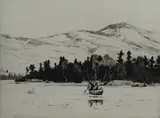 Untitled by Norman Wilkinson, drypoint etching on paper of two men in a fishing boat with mountain landscape, sold Oct 2018