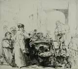 Untitled by Auguste Brouet, etching on paper "Vegetable Market", sold Oct 2018