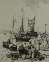 Untitled by Auguste Brouet, etching on paper "Fisherman", sold Oct 2018