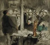 Untitled by Armand Coussens, aquatint "The Auction", sold Oct 2018