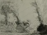 Untitled by Alphonse Legros, etching on paper "Harvesters Surprised by the Storm", sold Oct 2018