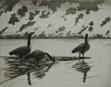 Untitled by Richard Evett Bishop, etching on paper "Daybreak", sold Oct 2018