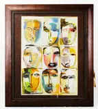 Nine Faces by Ismail Fatah Al Turk, acrylic on paper, sold Apr 2023