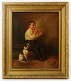 boy with dog by J. G Brown, oil on canvas, sold May 2023