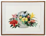 still life by Diana Kan, watercolor on linen, sold May 2023