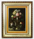 still life with flowers by Henry Bryan Hall, oil on board, sold May 2023