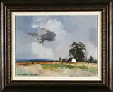 Landscape with Farm House and Two Figures Walking by Wessel Marais, oil on board, sold Sep 2021