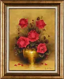 Still Life with Cerise Roses by Jeanette Dykman, oil on canvas, sold Sep 2021