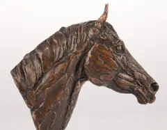Horses head by Gill Wiles, bronze on polished stone base, sold Nov 2021
