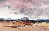 Sunset Landscape With Distant Mountain by Richard Rennie, watercolour on paper, sold Nov 2021