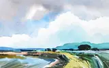 Expansive Clouds Above a Verdant Landscape by Richard Rennie, watercolour on paper, sold Nov 2021