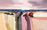 Abstracted Landscape With Valley and Pink Skies by Richard Rennie, watercolour on paper, sold Nov 2021