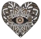 Untitled by Stephanie Hirsch, mixed media artwork mounted on a heart-shaped canvas composed of black, sold Aug 2022