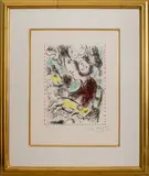 L'Artiste a la Chevre" (The Artist with a Goat) by Marc Chagall, 1984, lithograph, sold Oct 2022