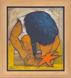 Nina Jugando con Estrella de Mar by Ángel Botello, linocut in colors on black wove paper, sold Oct 2022
