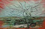 Red Landscape by Keith F Hughes, Acrylic on board, offered Aug 2026