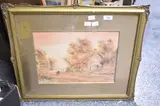 Surrey Cottages' depicting a quiet village with thatched cottages by Edith Nevil, Watercolour, offered Jul 2026