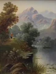 Untitled by Daniel H. Winder, Oil on board, an idyllic mountainous river scene with figures, signed and dated, offered Jul 2026