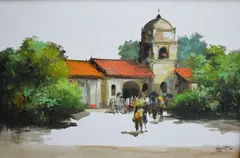 Untitled by Edgardo Saemiento, Oil on canvas, a study of a temple with figures, signed and dated, offered Jun 2026