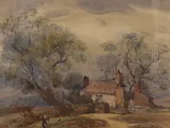 A cottage garden scene with figure by Lamorna Birch, Watercolour, a cottage garden scene with figure, signed and dated, offered May 2026