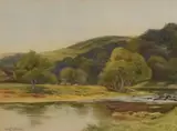 A pastoral river scene by George Oyston, Watercolour, a pastoral river scene, signed and dated, offered May 2026