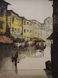 A vibrant bustling Eastern street scene by Edgardo Saemiento, Oil on canvas, offered May 2026