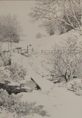Winter Walk by Elizabeth Walsh, ink, offered May 2026