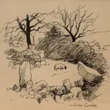 Study of a lone sheep as seen over a by John Cooke, ink, offered May 2026