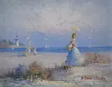 Impressionistic oil on canvas, depicting 19th Century women on a beach by Marie Charlot, oil on canvas, offered May 2026