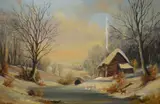 A rural riverside cottage in winter by Dion Pears, Oil on canvas, offered May 2026