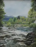 The Falls of Dochart Killin- Pershire by M Huddleston, Oil on board, offered May 2026