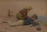 Depicting a pair of young boys fishing by John Herbert Evelyn Partington, Watercolour, depicting a pair of young boys fishing, signed and dated, offered May 2026