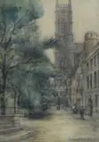 A cathedral scene with figures by Burnett Napier Henderson Orphoot, Watercolour, a cathedral scene with figures, circa, offered Apr 2026