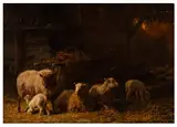 Sheep resting in a barn by Eugène Verboeckhoven, oil on panel, sold Jul 2026