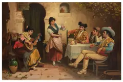Taverna scene by Robert Kemm, oil on canvas, sold Jul 2026